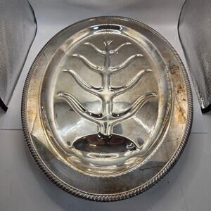 Crescent Silverplate Tree of Life Meat Platter 3176 Footed 18x13 Vintage
